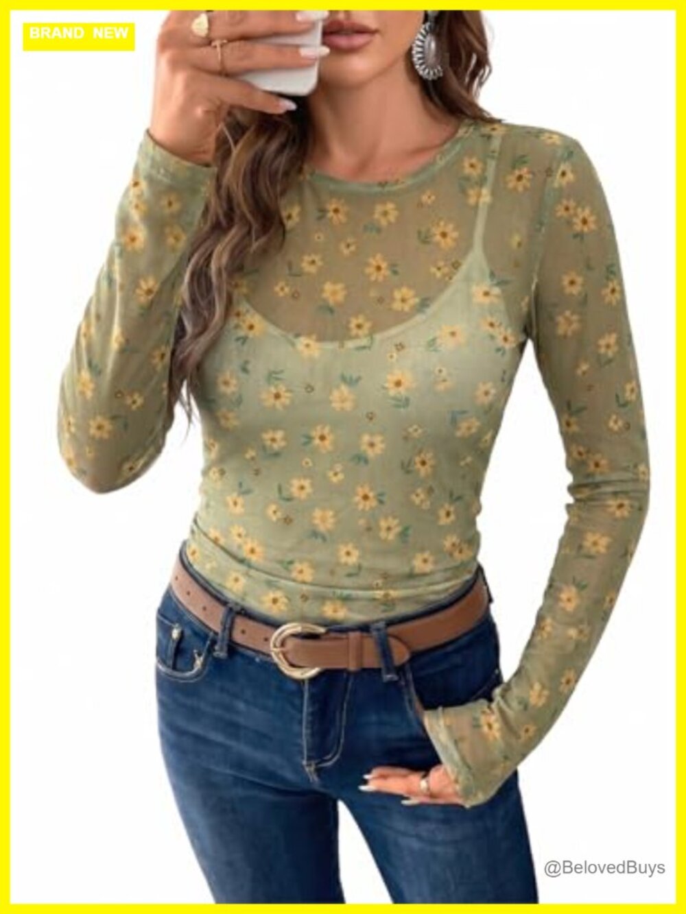 Mesh Sheer Long Sleeve Top Women Sexy See Through Blouse
